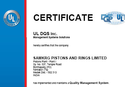 UL DQS Piston Quality Management Certificate