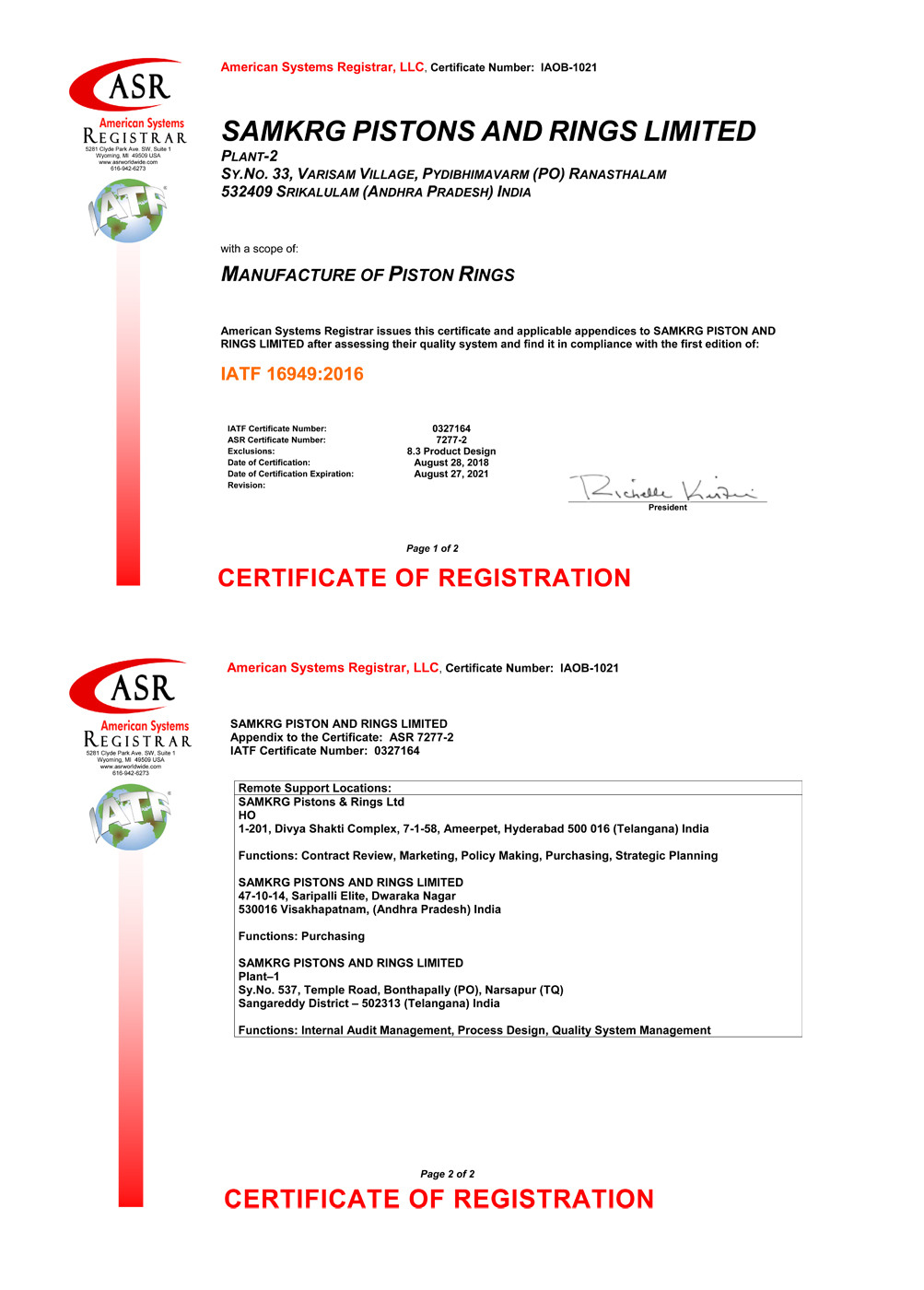 ISO 9001:2008 Quality Management Certificate